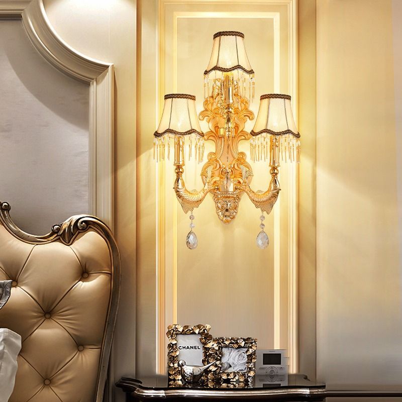 Three-head european style wall sconce - bedroom bedside lamp, wall-mounted living room background lighting, led corridor new arrival aisle fixture