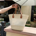 Large capacity straw woven bag women's new patchwork striped handbag fashionable knitted bag high-end tote beach bag