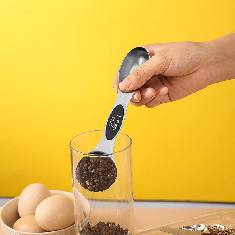 Ready-to-ship magnetic double-ended measuring spoons, 9-piece set, graduated measurement spoons for seasoning, stainless steel baking tools