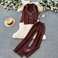 Xiaoxiangfengfashion western style suit collar long sleevesknittingtops women's high waistloose straight-leg pantsautum outfitsuit