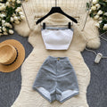 Lazy style contrast colortube top vest high waistshortstwo-piece set female summer popular fashionslimming looksexywork clothingsuit