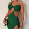 women's summer new arrivals:  cross-border fashion - european & american style sexy solid color backless slit dress