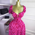 European and american cross-border women's fashion  summer new arrival: printed short-sleeve butterfly tie sexy bodycon maxi dress