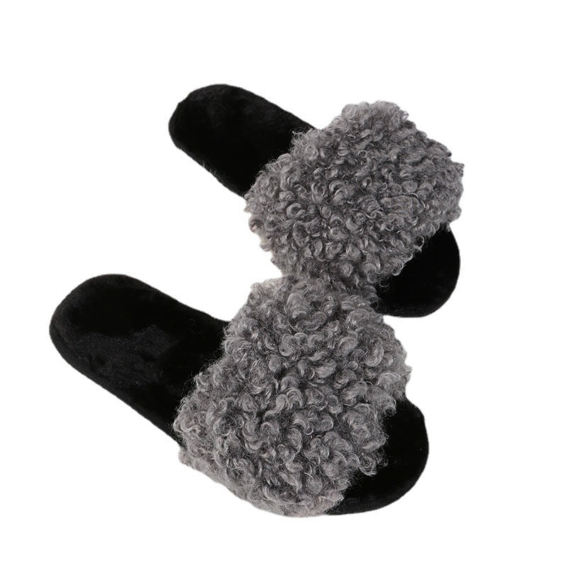 Thick sole lamb wool slippers women's 2024 fall and winter new arrivalfashioncasualflats fur slippers women's outwear