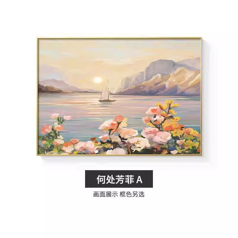 Nordic meter box decorative painting sunrise scenery restaurant background mural decoration blocking distribution switch electric box hanging painting