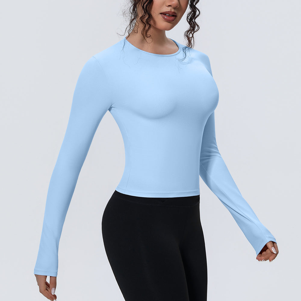 new arrival sports nude waist silmlong sleeves breathable yoga clothes t-shirt running training fitness tops for women