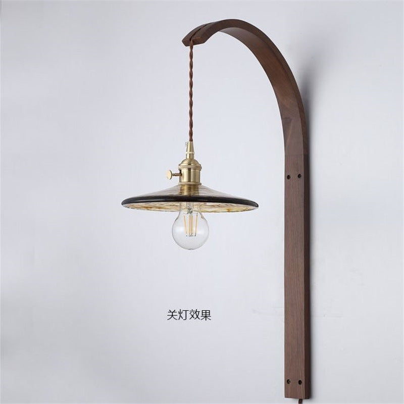 Japanese wabi-sabi style vintage zen-inspired b&b living room background wall, study, bedroom headboard walnut wood wall lamp