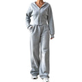 Solid color hooded sweatshirt set - relaxed fit, zip-up, european & american style, new autumn  women's collection