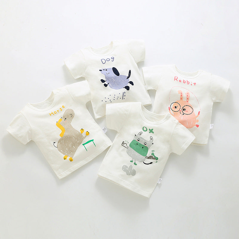 Wholesale baby short-sleeve t-shirts: 100% cotton crew neck printed tops for boys and girls - summer a-grade base layers