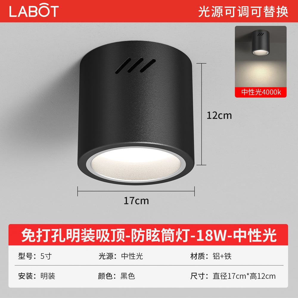 Led surface mounted downlight, anti-glare, round, external, punch-free, no-drill installation, ceiling-mounted, all-aluminum
