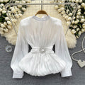 Classy french waist shirt for women with careful strap design and unique pleated ruffle hem frenchtops