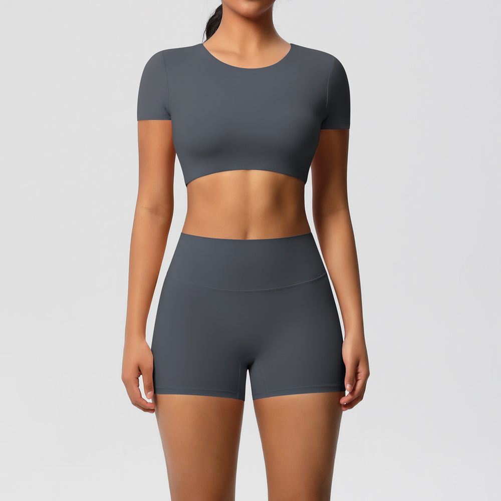 New arrival: european and american style solid color double-sided brushed breathable compression yoga set - 8 piece activewear set for running and fitness