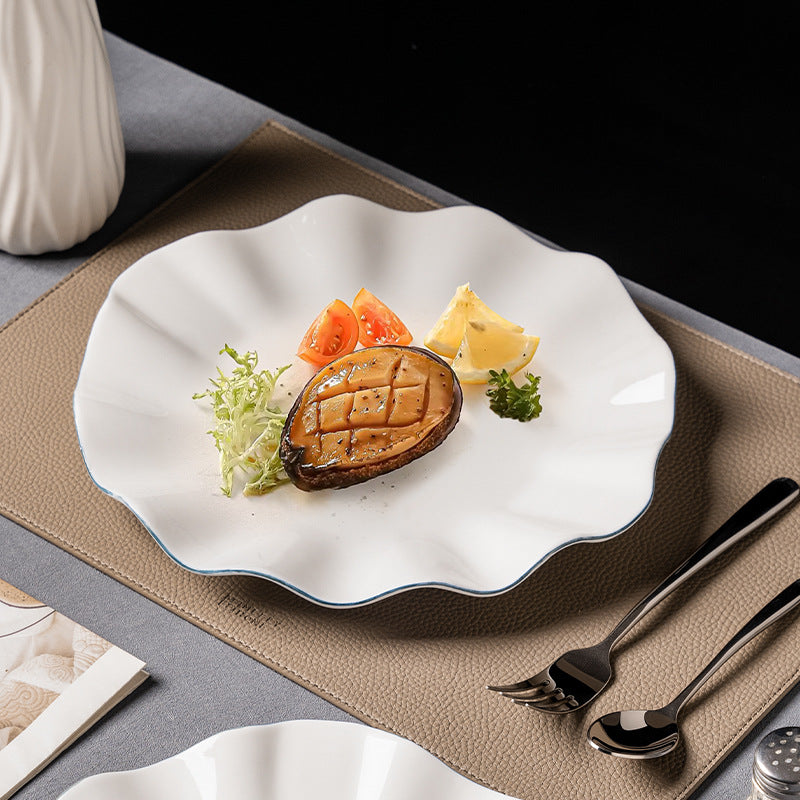 Minimalist & high-end ceramic irregular dessert & pastry plate - unique ruffled edge ceramic steak plate - shallow dinnerware