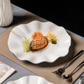 Minimalist & high-end ceramic irregular dessert & pastry plate - unique ruffled edge ceramic steak plate - shallow dinnerware