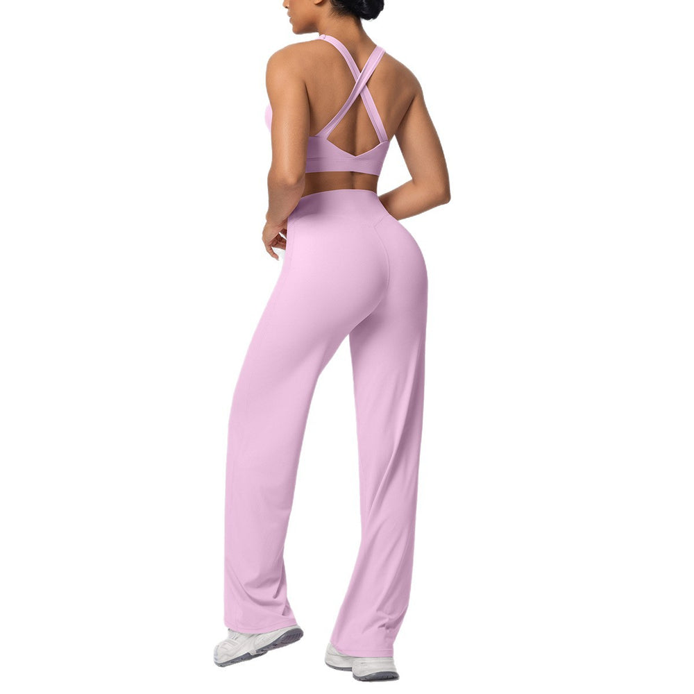 Casual outerwear sexy back yoga wear high waist wide leg straight-legpantssuit running training fitness sportswear