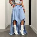 European and american style women's high-waisted, asymmetrical, wide-leg jeans - washed, spicy girl, unique design, cross-border sourcing