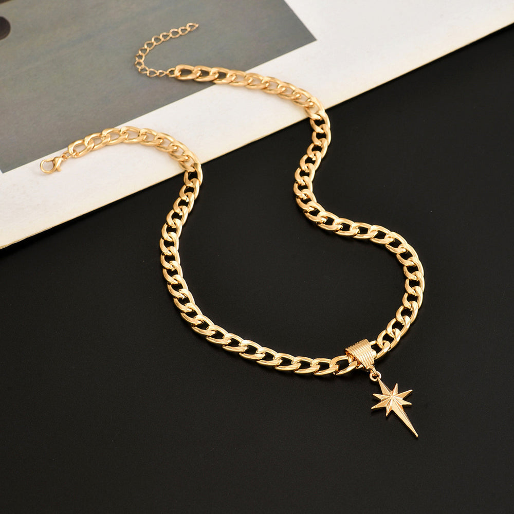 Hip-hop necklace wholesale european and american cross-border accessories for women simple eight-pointed star personalized cuban thick chain niche clavicle chain