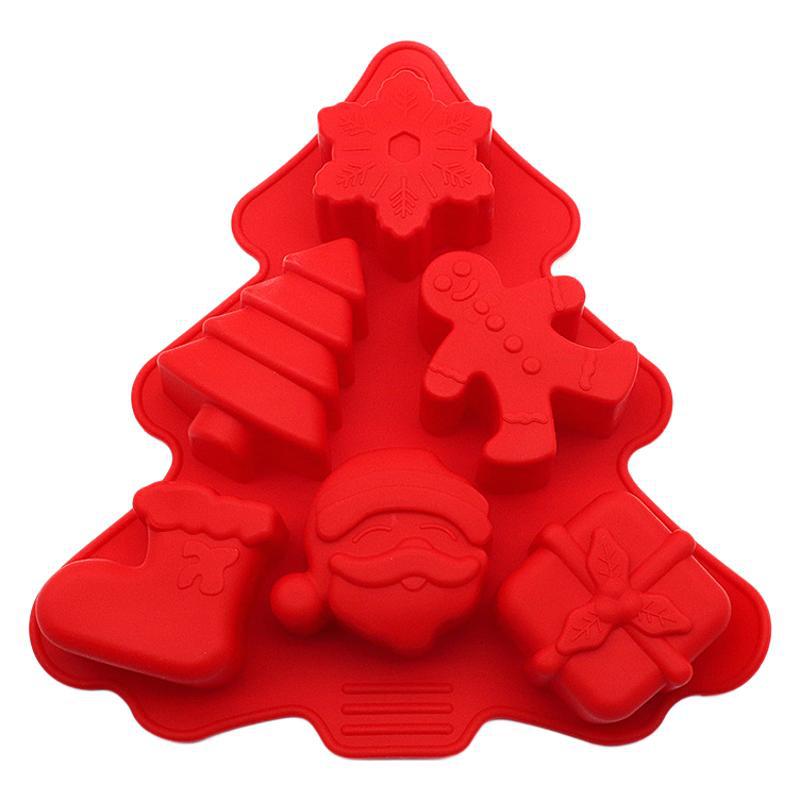 Christmas tree cake mold Santa kitchen baking utensils DIY chocolate biscuits 6 holes silicone cake mold