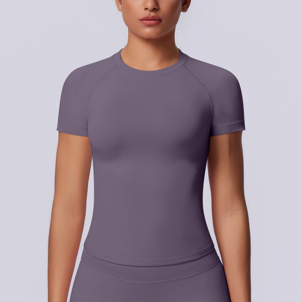 new arrival seamless tight short-sleeved t-shirt yoga wear high elastic sweat-absorbent hip-length short-sleeved running fitness tops for women