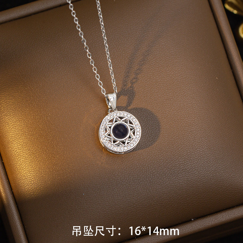 【titanium steel】trendy "i love you" projection necklace - 100 languages, premium 18k pendant, lightweight luxury jewelry for women