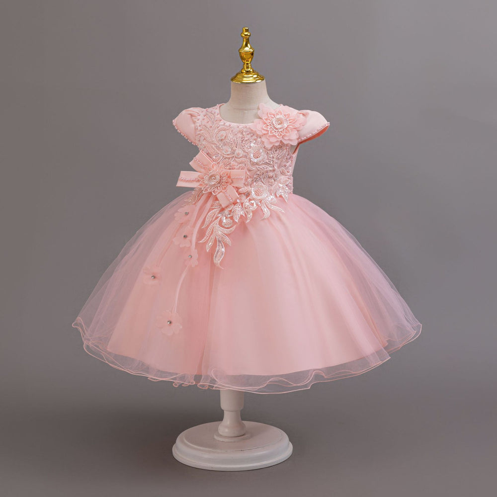 Exportnew arrivallace flower puffy wedding dress princess dress girl model catwalk dress flower girl