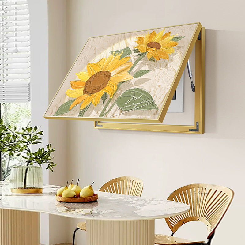 Cream log wind meter box decorative painting 2025 new sunflower distribution box strength electric box box cover hanging painting