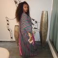 European and american cross-border women's clothing  summer new arrival: african-style plus size elegant color block striped loose long dress