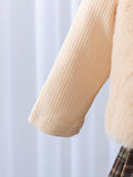 new summer cross-border fashion girls' fuzzy vest + knitted top + plaid skirt three-piece set