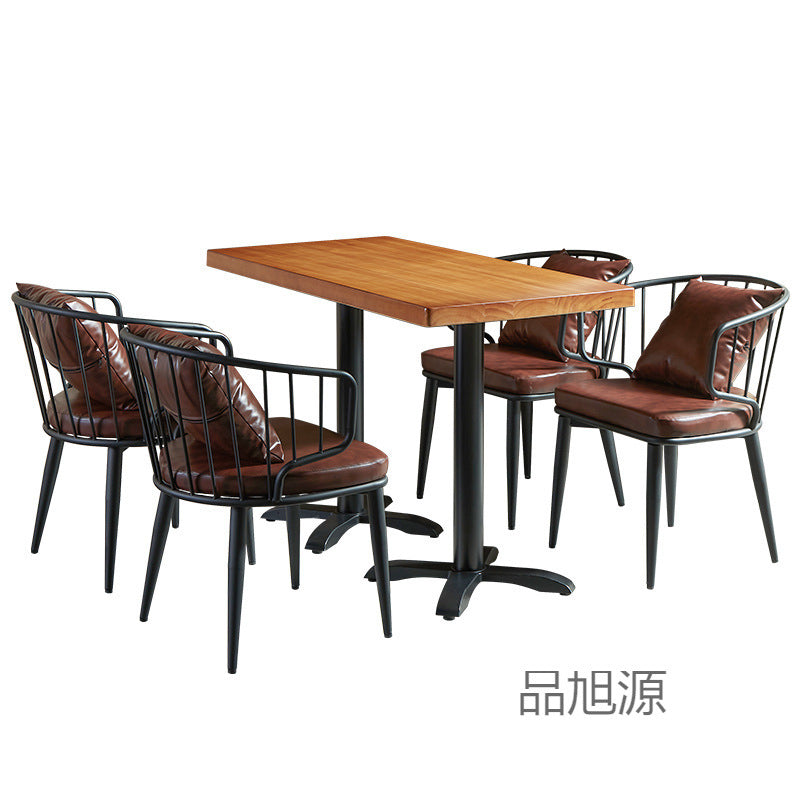 American wrought iron solid wood dining table and chairs combination industrial style Internet celebrity restaurant barbecue shop music bar bistro table