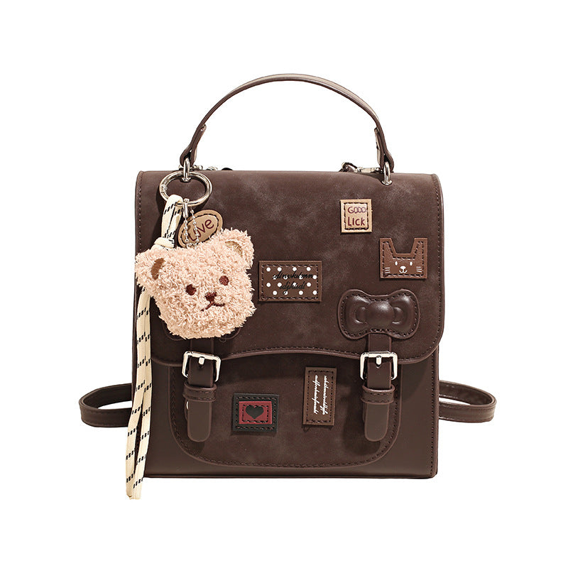 2025 new autumn/winter chic bear crossbody bag, fashionable versatile backpack, unique design double shoulder bag, casual women's bag