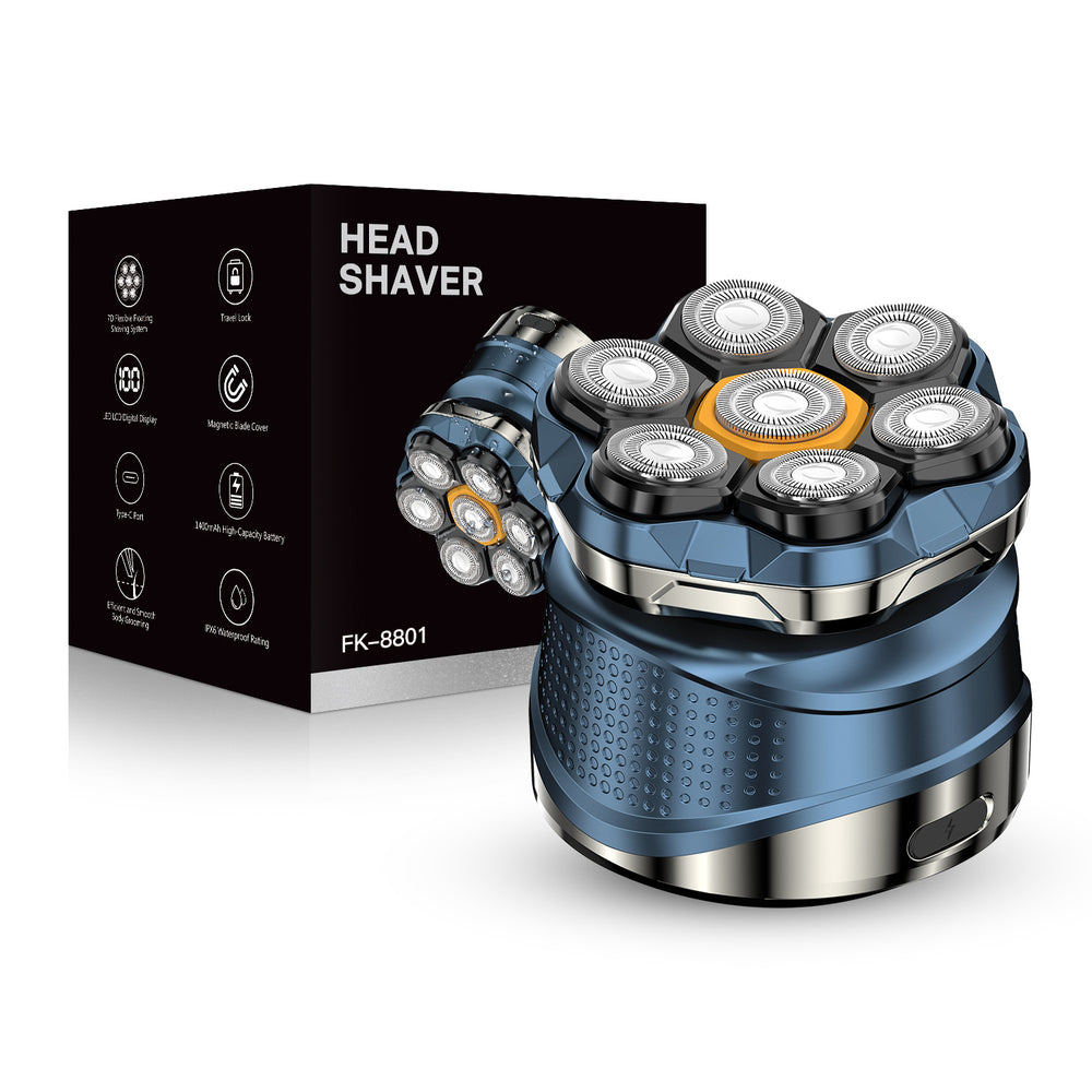 Men's self-haircut shaver - professional magnetic 7-blade head, washable, digital display, fast charging electric razor
