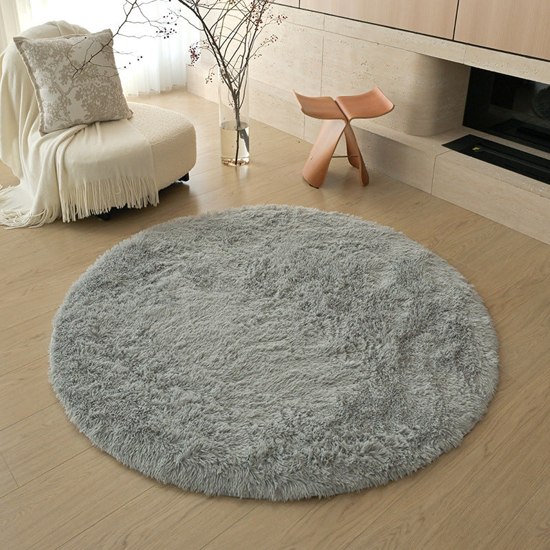 Silk wool carpet round scandinavian bedroom bedside carpet living room study bay window thickenedpure color tie-dye long hair floor mat