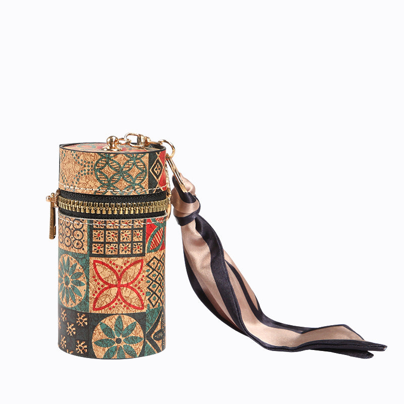 Manufacturer spot cardboard wood grain mouth red envelope drum fashionable student coin bag portable multi-functional bag pendant