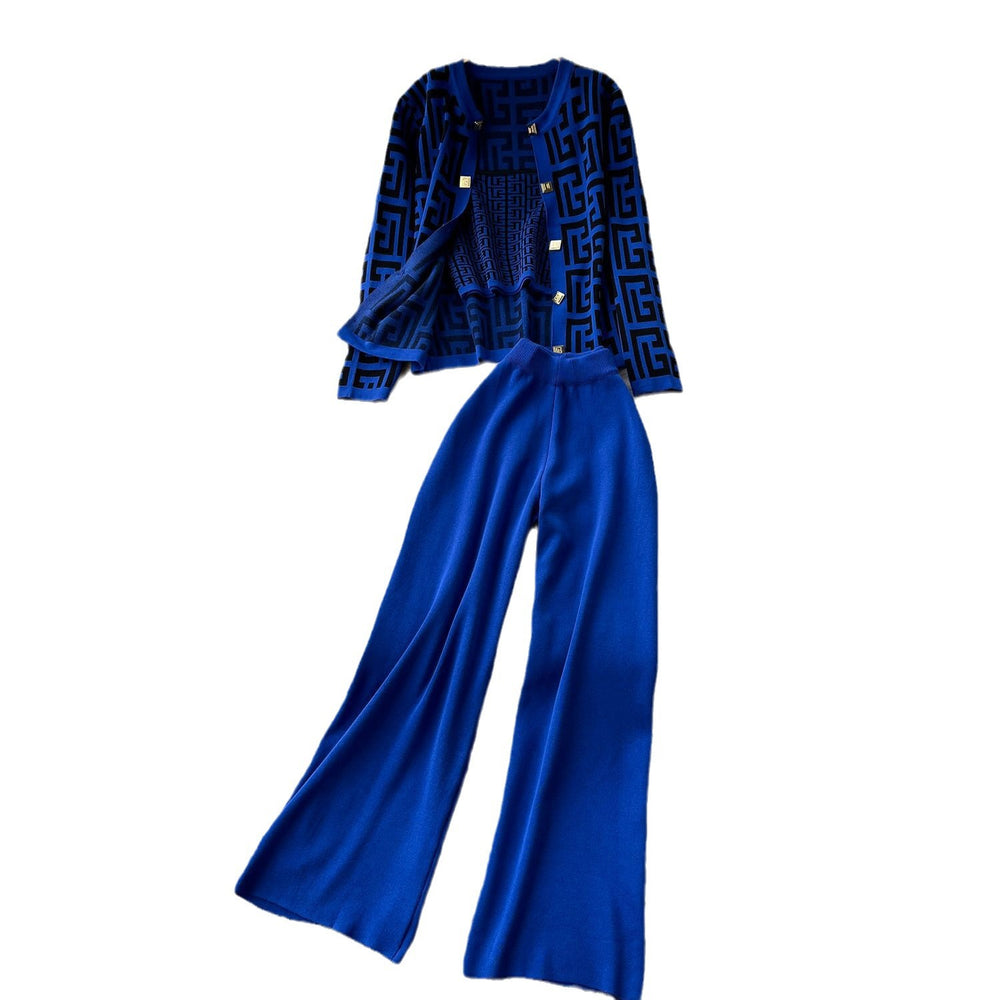 Xiaoxiangfengsuitfemale autumn winterfashion maze return pattern knittingcardiganoutwear with vest + pants