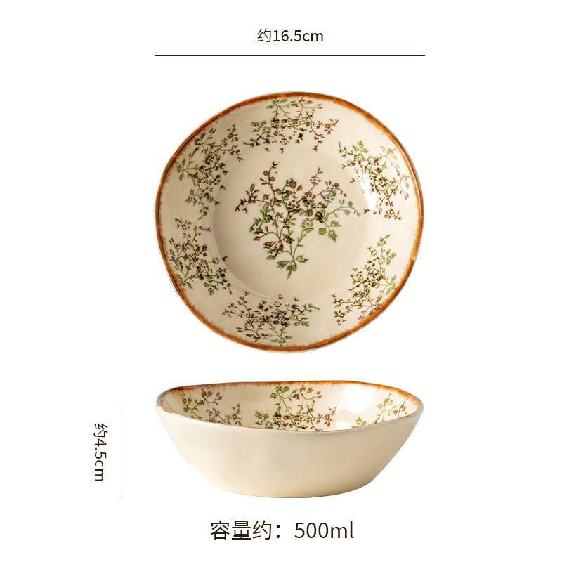 European retro irregular ceramic bowl, plate, and dish set - stylish, high-value tableware for restaurants and home use, rustic farmhouse ceramic dinnerware set