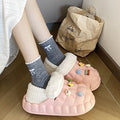 2025 cotton slippers - removable & washable, women's winter home & outdoor wear, thick sole, closed heel, fleece-lined, cartoon design, warm & cozy