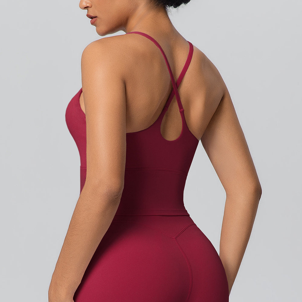 New arrival cross-border pure color double-sided nylon cross back tight sports intimates running fitness yoga wear tops for women