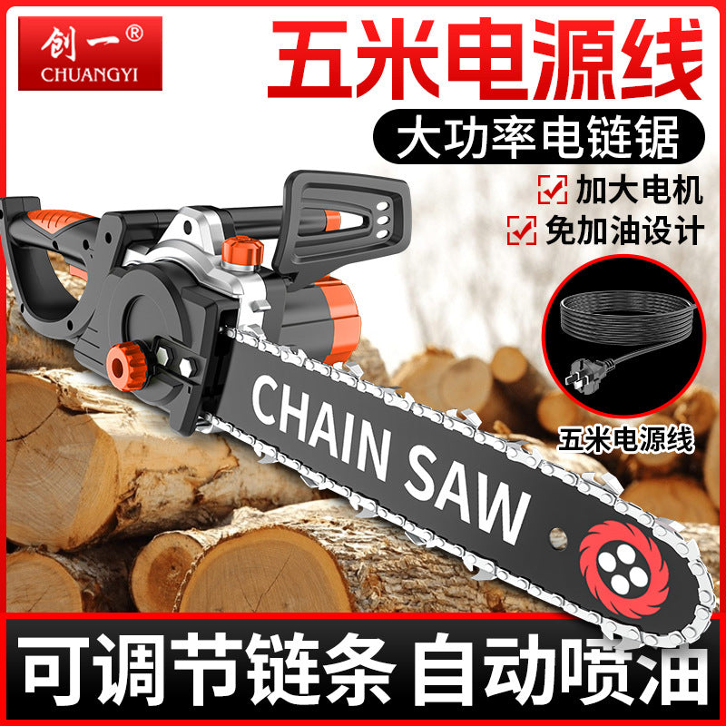 Chuangyi electric chain logging saw high power for home saw wood handheld 220v small electric chain saw electric chain saw