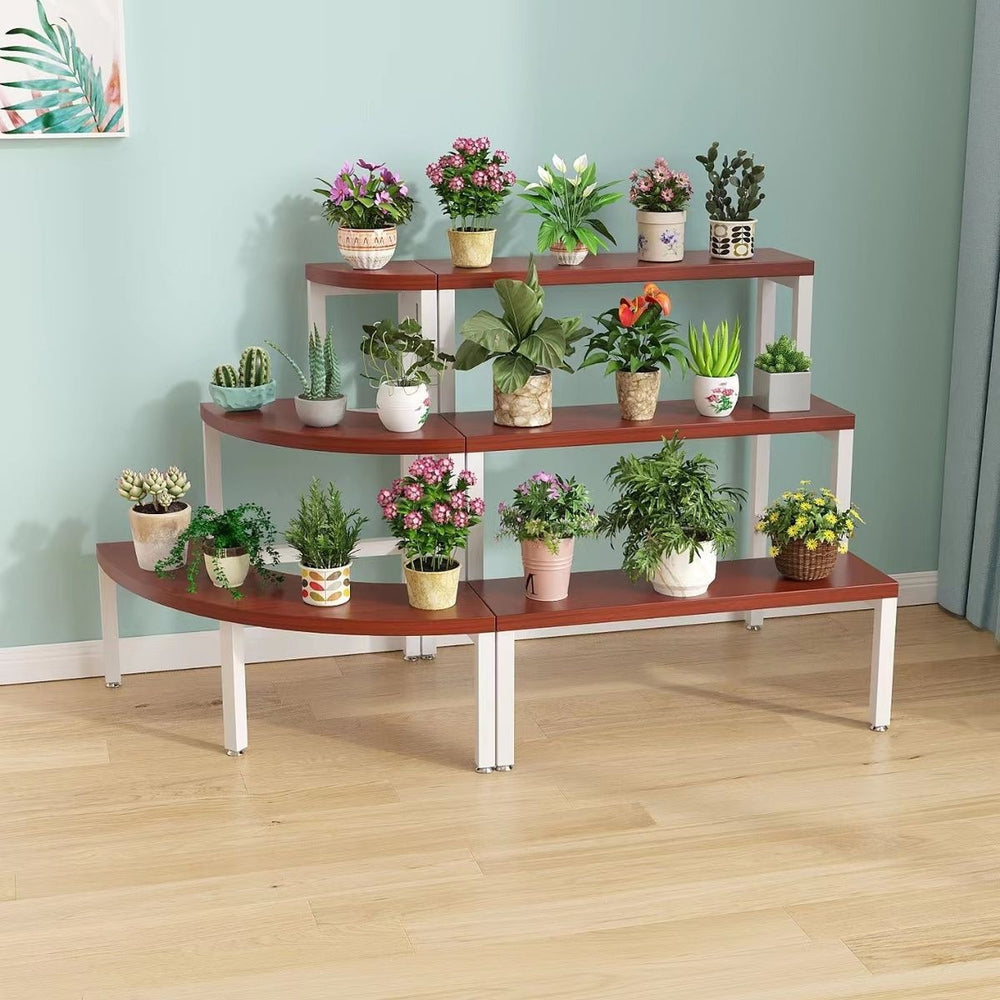 Solid wood corner flower shelf, multi-layered indoor space-saving floor-standing balcony wooden plant flower pot rack storage