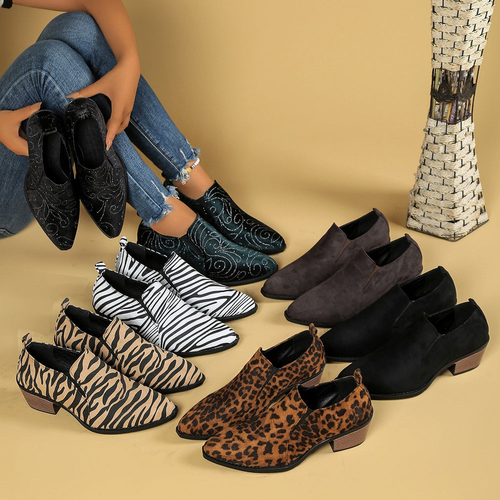 Export autumnew arrival pointed leopard print mid-heeled short boots large size elastic band thick heel cross-border chelsea boots for women