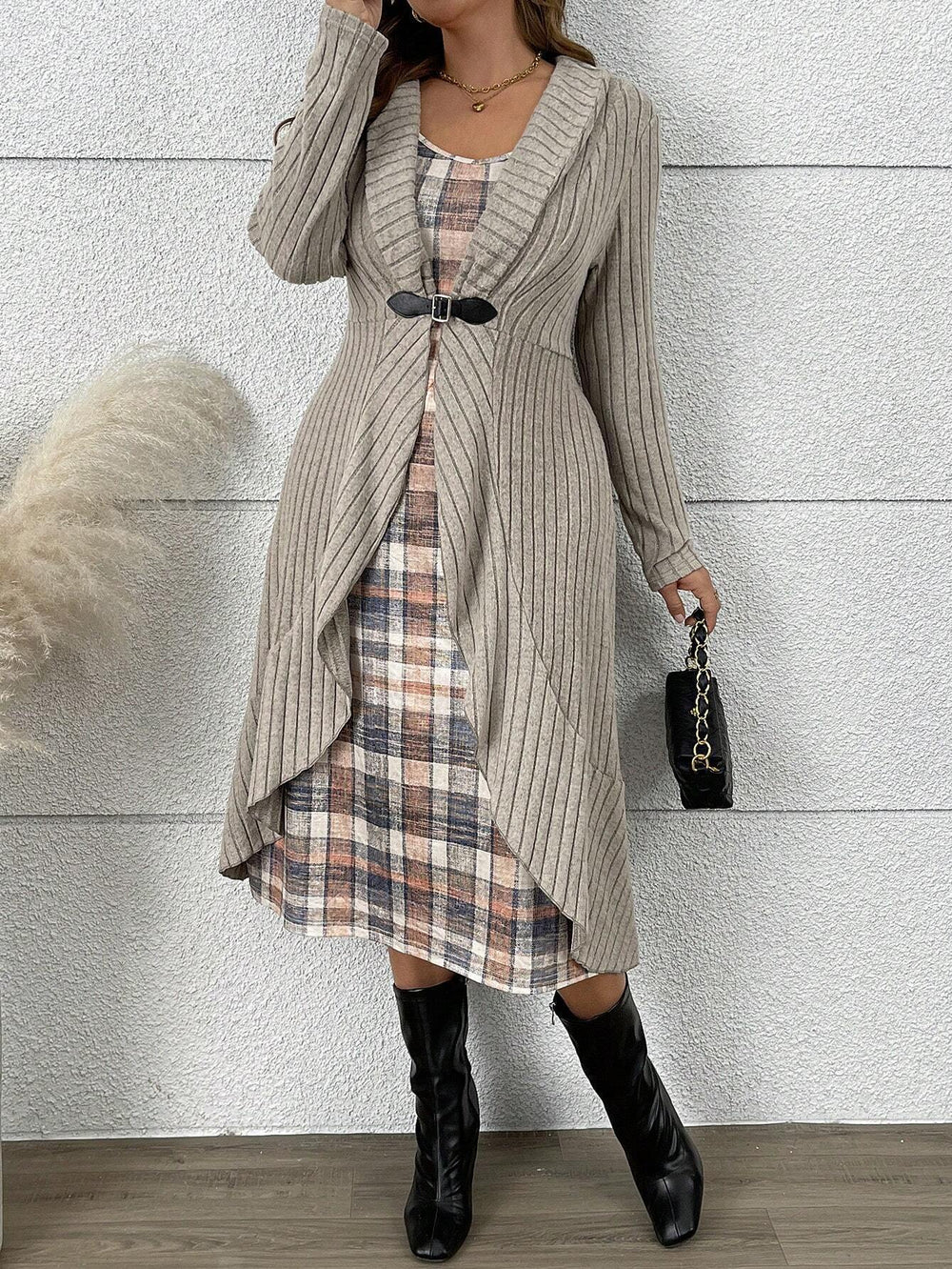 2025fall and winter cross-border pleated longlong sleevescardigan windbreaker outer knittingoutwear lined dress suit