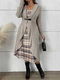 2025fall and winter cross-border pleated longlong sleevescardigan windbreaker outer knittingoutwear lined dress suit