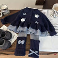 Korean style girls' clothing  new autumn collection: preppy plaid cardigan sweater with bow detail and scrunch socks/leggings set