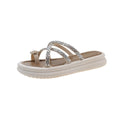 Women's thick-soled thong sandals - new summer collection: floral rhinestone crossover strap roman slip-on sandals