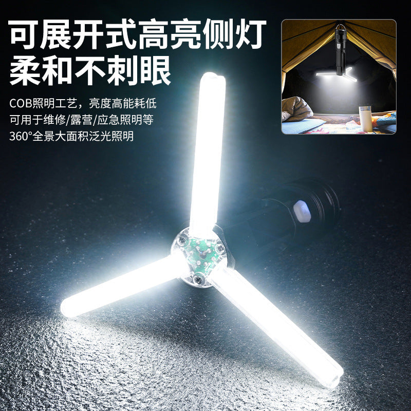 Cross-border new LED flashlight Type-C charging with side light outdoor camping multi-function strong light flashlight