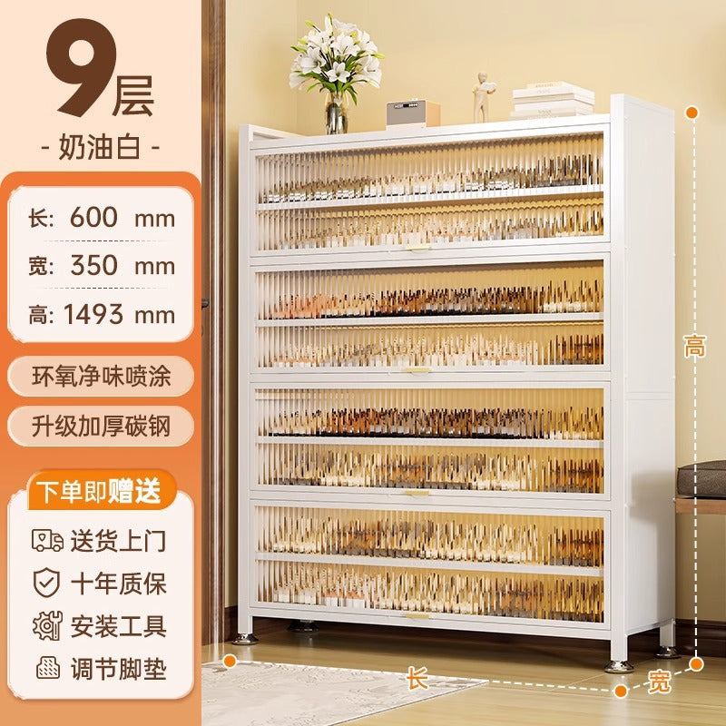 For home steel shoe cabinet door all-in-one cabinet entrance shoe rack large capacity dustproof flip-up door multi-layer storage rack
