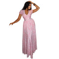 European and american style cross-border sweet & fresh women's printed elegant a-line dress with ruched v-neck and chic puff sleeves