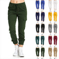 fashion cross-border   women's pants workwear casual elastic waist thin side pockets pants women's pants