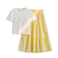 girls' summer new collection: 3d bow short-sleeve top & bohemian tiered skirt set