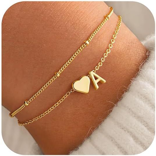 Amazon cross-border uppercase english multi-layered double-layered simple and fashionable 26 letters compact heart pendant anklet jewelry